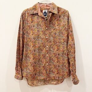 R G Robert Graham Shirt Mens Medium Paisley Floral Flip Cuff Button Up Colorful